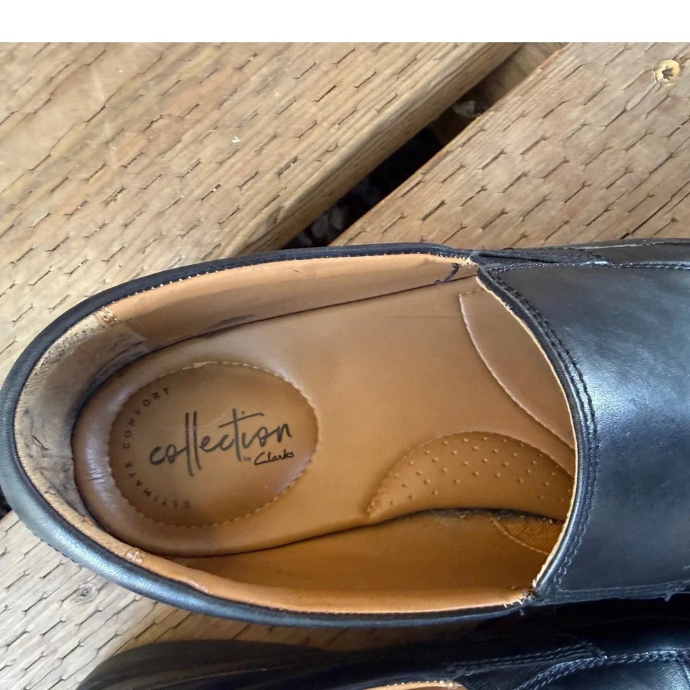 Clarks Collection Loafers Mens 10.5 Black Good Leather Square Toe Slip On Shoes